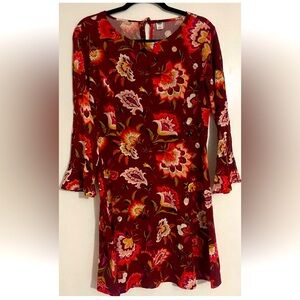 Old Navy Long-sleeve Woven Burgundy Fabric A-Line Dress Women's SIZE 10